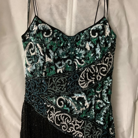 Sherry Hill fringe sequin dress , black/green, sz 10 - Picture 8 of 8